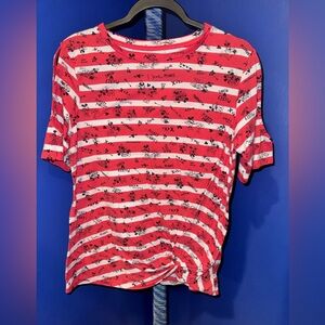 Disney Parks- Women’s Re and White Striped Graphic T-Shirt Size Medium